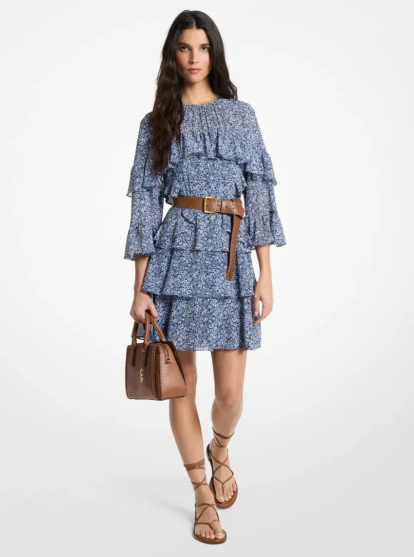 Floral Print Georgette Ruffle Mini Dress