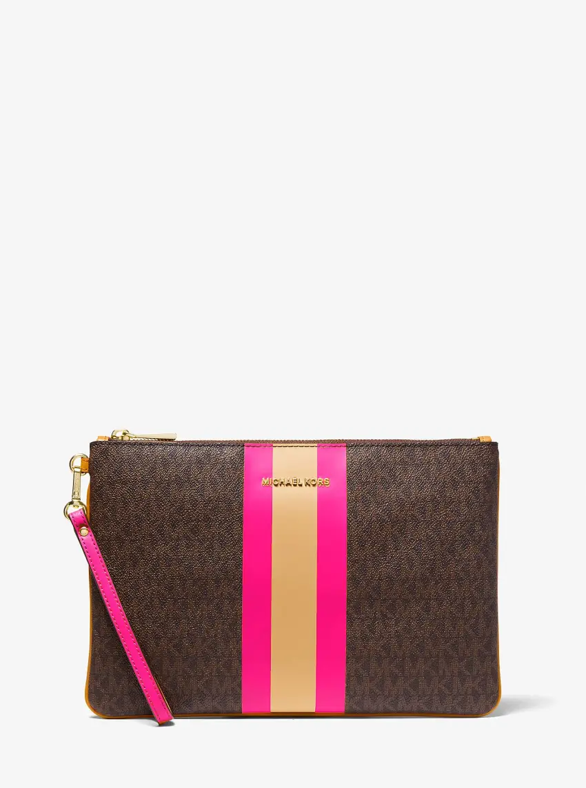 Large Logo Stripe Zip Pouch