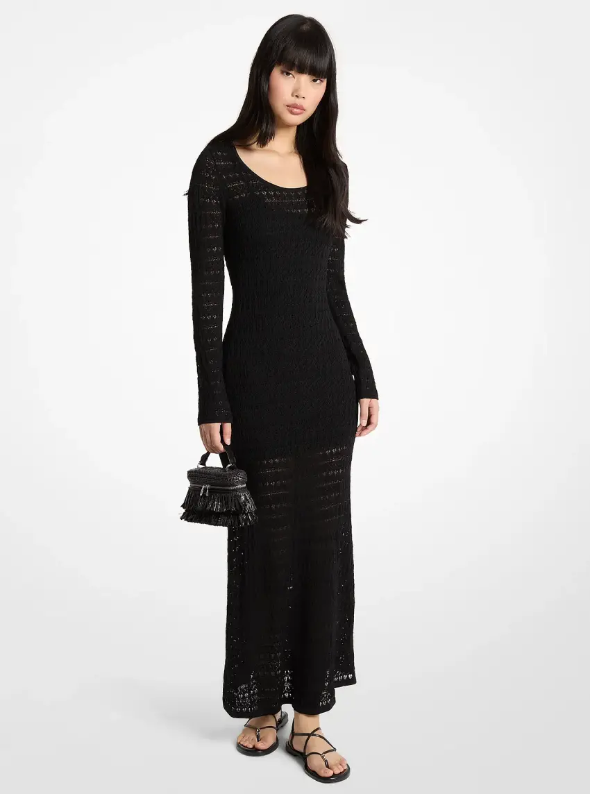 Pointelle Stretch Knit Maxi Dress