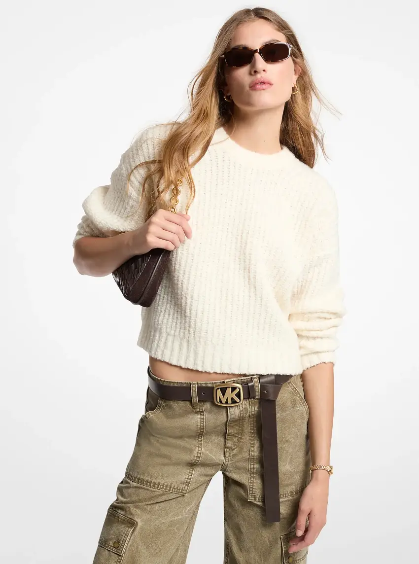 Ribbed Wool Blend Bouclé Sweater
